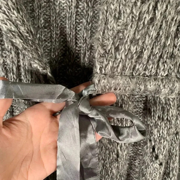 Motherhood Maternity Cardigan Women’s Medium Grey Knit Open Front Satin Tie - Picture 3 of 9